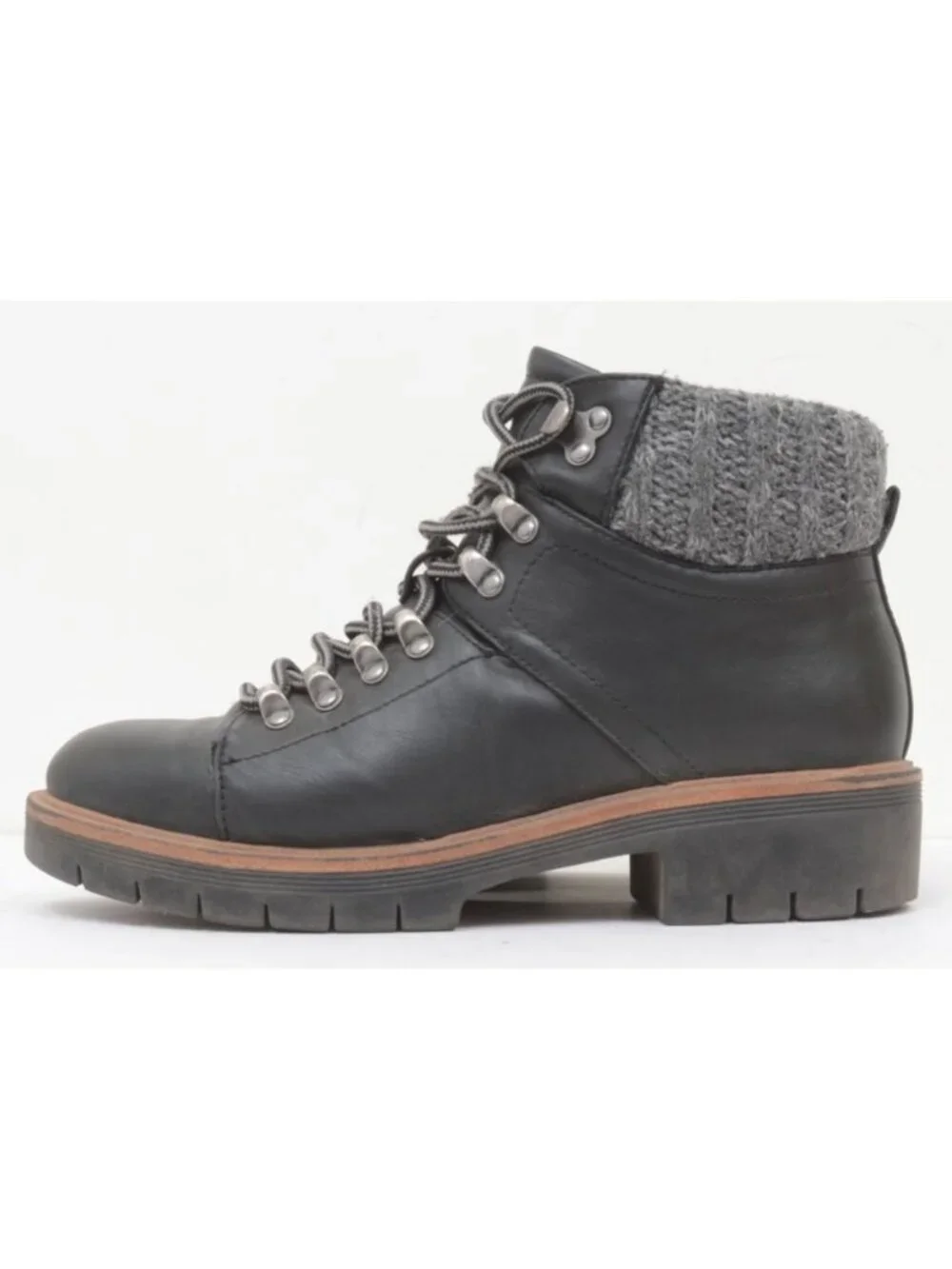 MIA Women's 7.5 Sweater Cuff Black Vegan Hiking Ankle Boots Warm Winter Lace Up